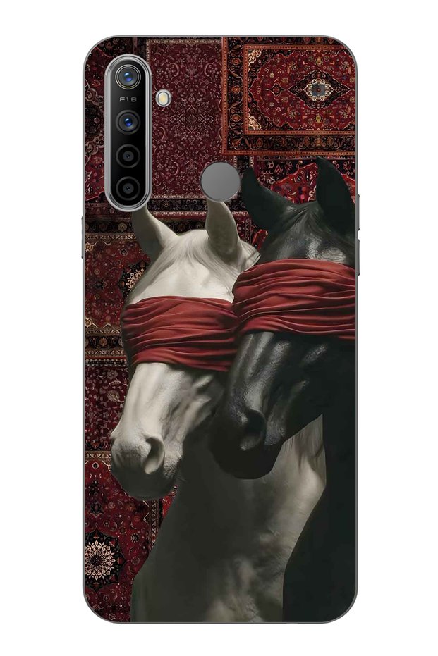 Realme 5I / 6I / C3 Compatible Transparent Phone Case with Carpet Background and Horse Artistic Pattern