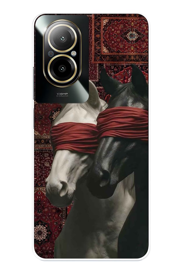 Realme 12 Lite Compatible Transparent Phone Case with Carpet Background and Horse Artistic Pattern