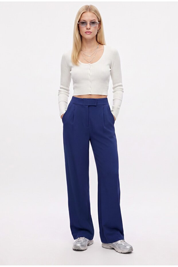 Line Women's Lycra Velcro Closure Cobalt Blue Palazzo Trousers