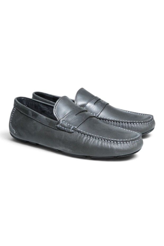 Gray Hera Gray Color Laceless Genuine Leather Men's Shoes