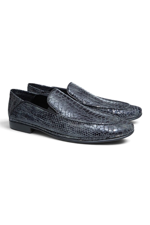 Gray Abrajli Snake Gray Color Laceless Genuine Leather Men's Shoes