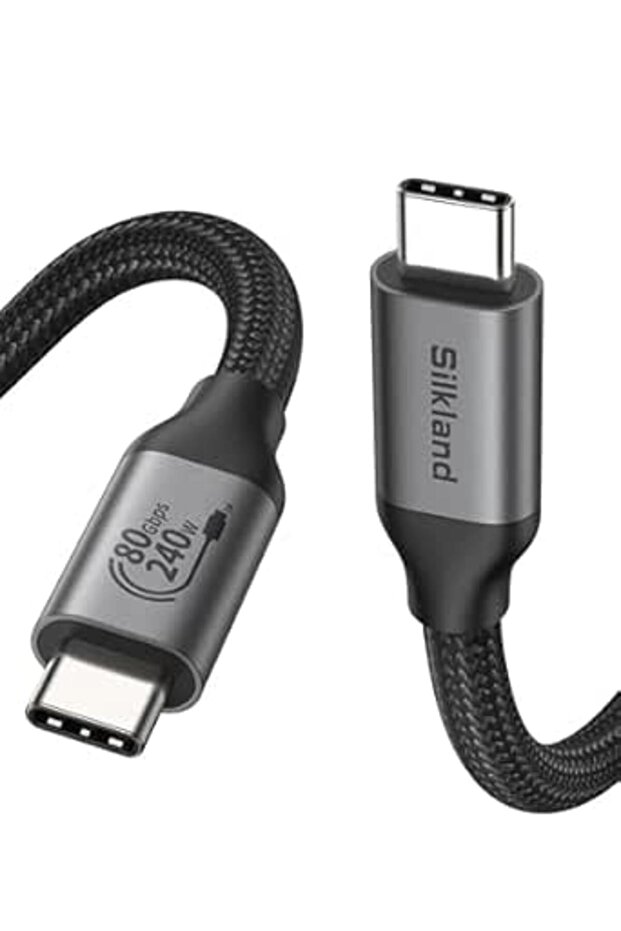 سيلك لاند كيبل USB4 80Gbps لكيبل ثاندربولت 5 بطول 2 متر، عرض النطاق الترددي 120Gbps للشحن السريع 16K