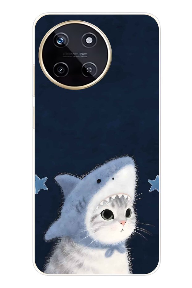 Realme 11 4g Compatible Transparent Phone Case with Shark Costume and Cat Pattern