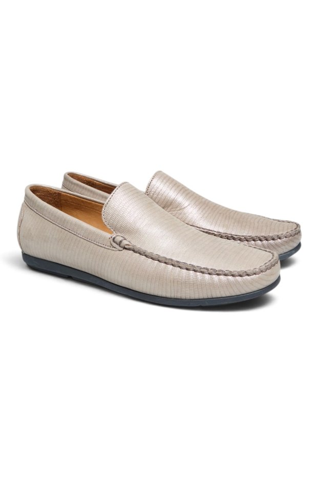 Beige Brown Cut-Out Camouflage - Eg Beige Color Laceless Genuine Leather Men's Shoes