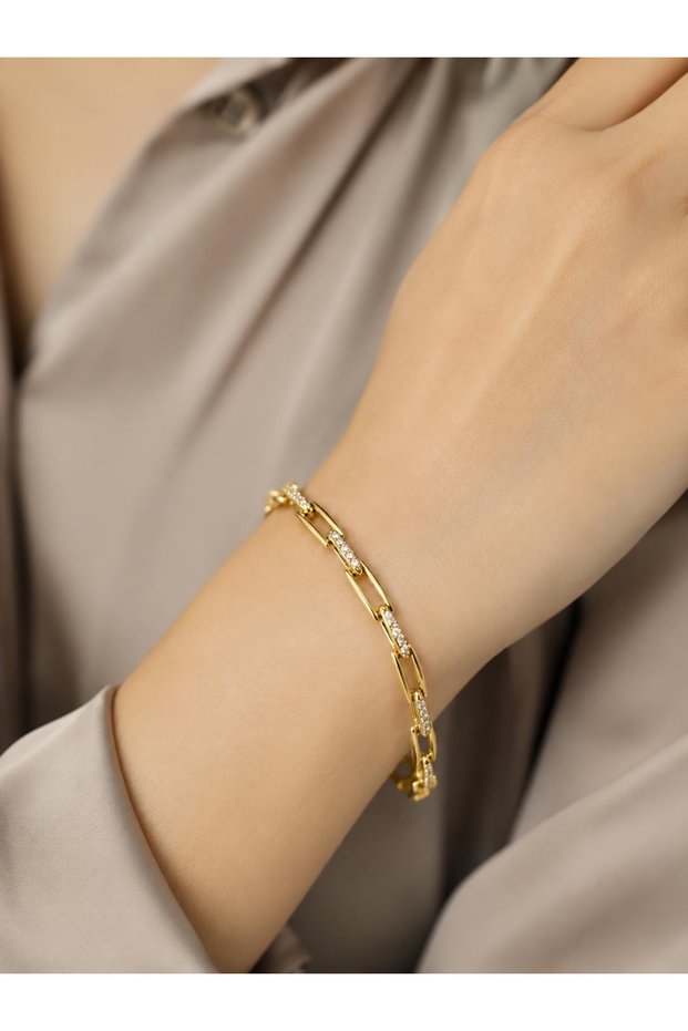 Women's Gold Color Stone Geometric Chain Bracelet Stylish and Elegant Design
