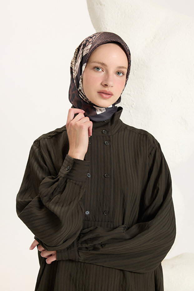 Patterned Twill Scarf Mix Brown