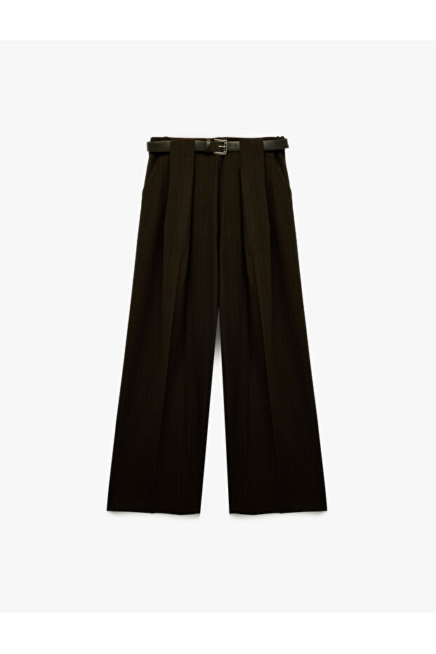 High Waist Wide Leg Pleated Pants with Belted Pockets
