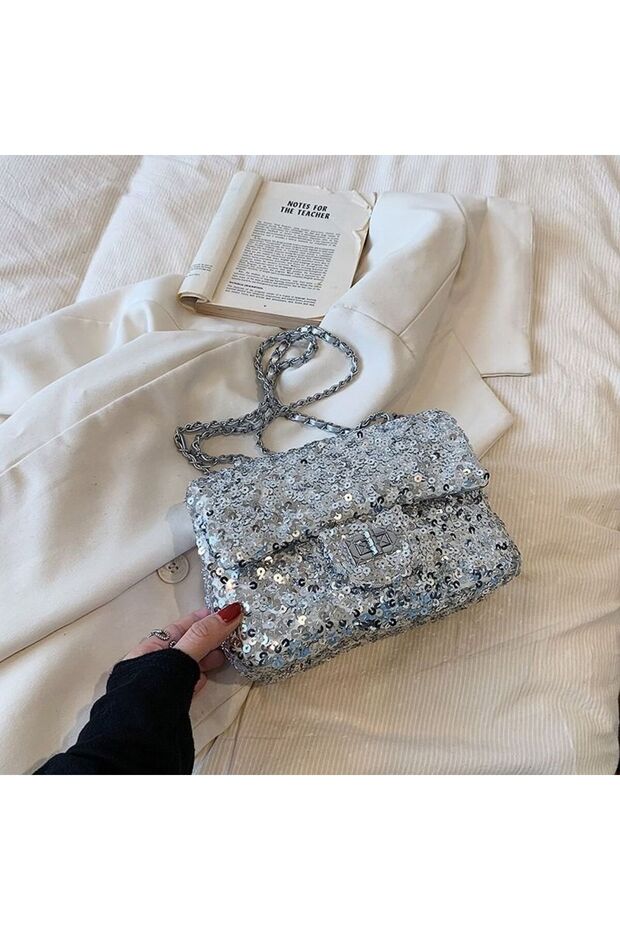 Women's Silver Sequin Shoulder Bag