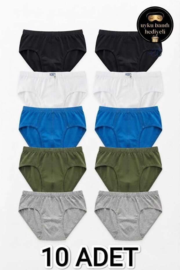 10-Pack Multi-Color 100% Cotton Men's Briefs - with Sleep Band Gift - Breathable Comfortable Cut Underwear Set