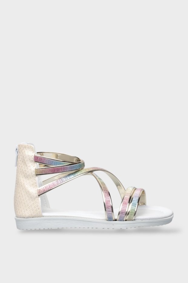 Zippered Ankle Sandals for Girls Beige