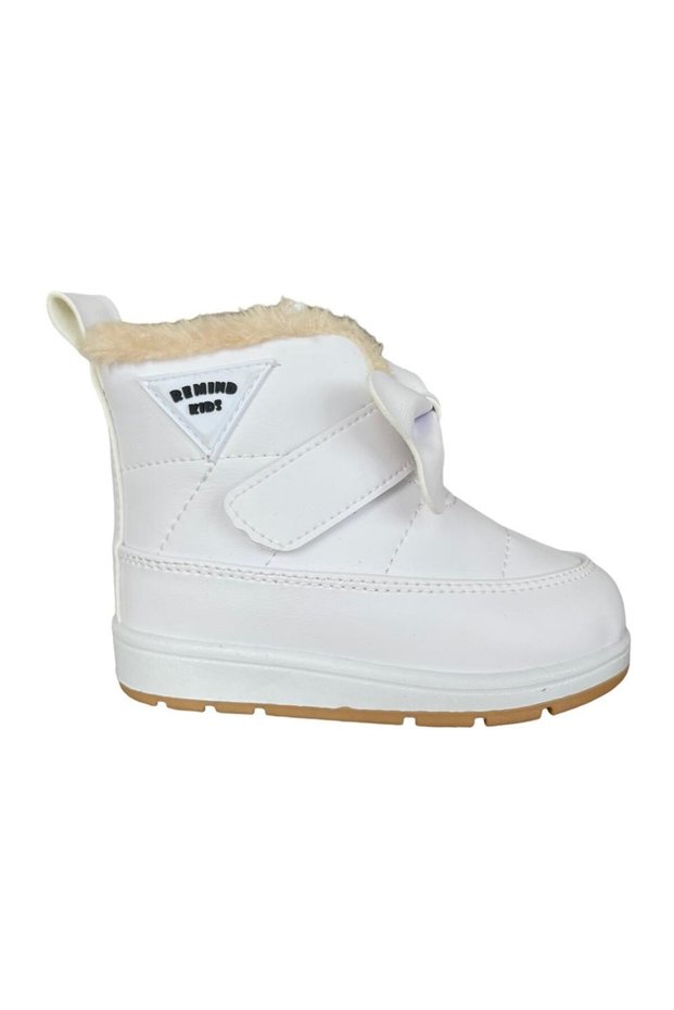 Cold-Proof Velcro Girls' Boots with Fur Inside White