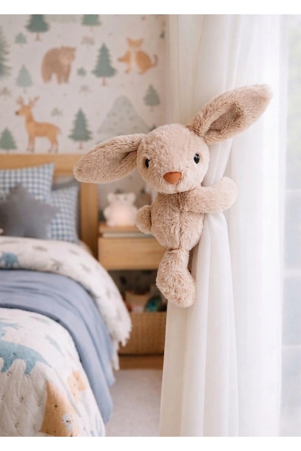 Hugging & Cuddling Plush Rabbit Figured Toy Curtain Collector, Crib Stroller Bag Accessory