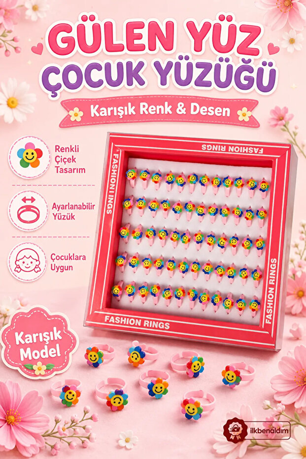 60 Pieces of Mixed Patterned Children's Rings Adjustable Colorful Rings - Smiling Face