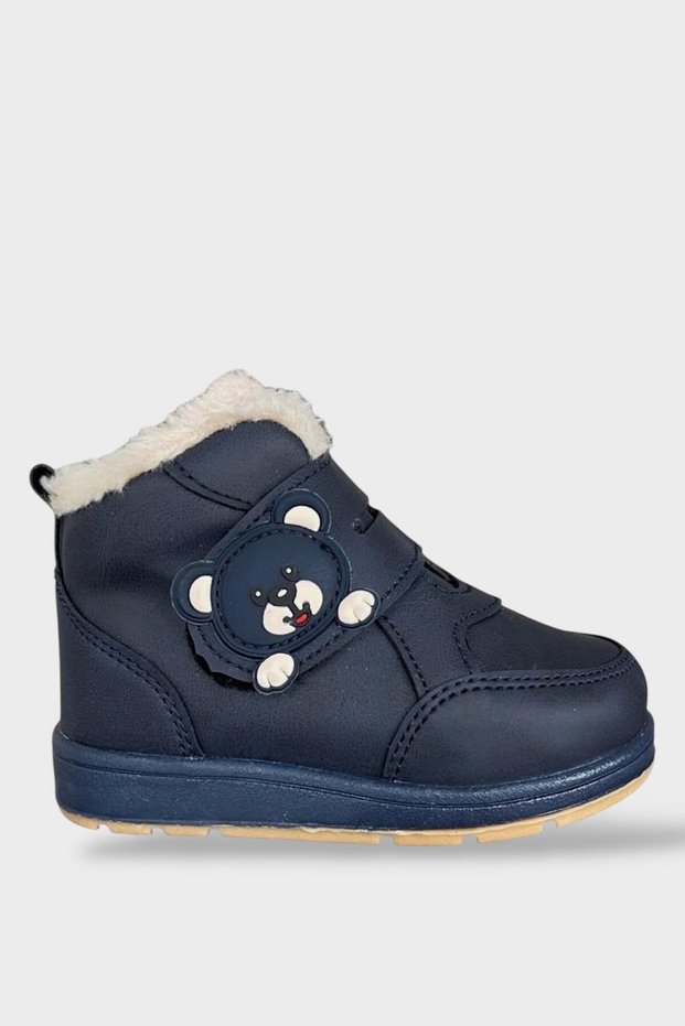 Velcro, Fur Inside, Rubber Anti-Slip Sole, Teddy Bear Children's Boots, Dark Blue