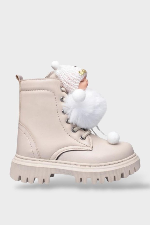 Cold-Proof Girls' Boots with Toys and Zipper Beige
