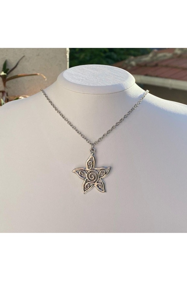 Large Spiral Star Necklace with Steel Chain