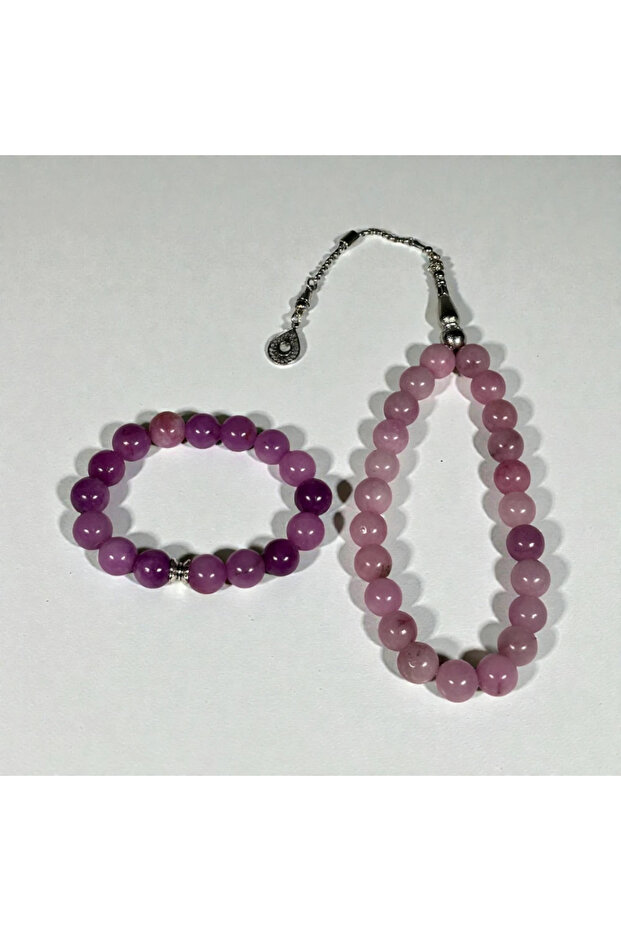 Natural Stone Prayer Beads & Bracelet Set - Rhodochrosite Stone