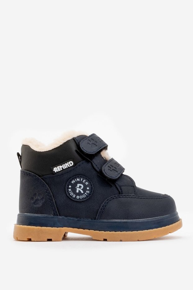 Velcro Fastening, Fur Inside, Rubber Anti-Slip Sole Children's Boots Dark Blue