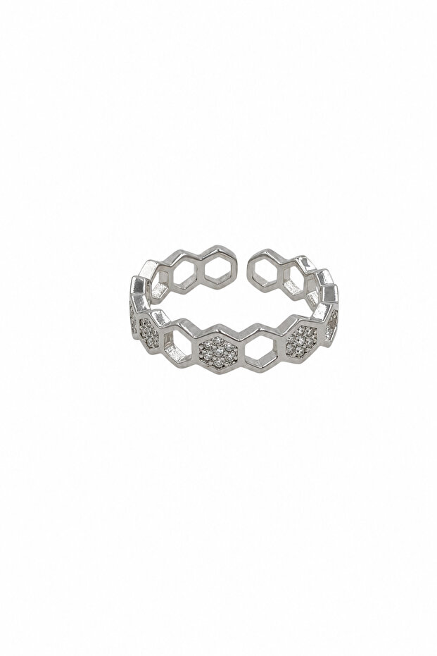 Adjustable Honeycomb Pattern Modern Steel Ring with Shiny Detail
