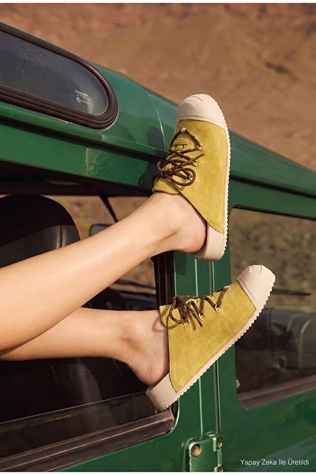 Women's Mustard Yellow Original Suede Leather Imported Special Design T55 Sandals Mule Shoes