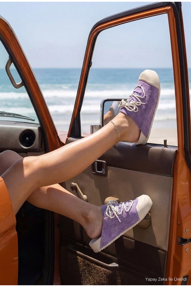 Women's Lilac Purple Original Suede Leather Imported Special Design T55 Sandals Mule Shoes