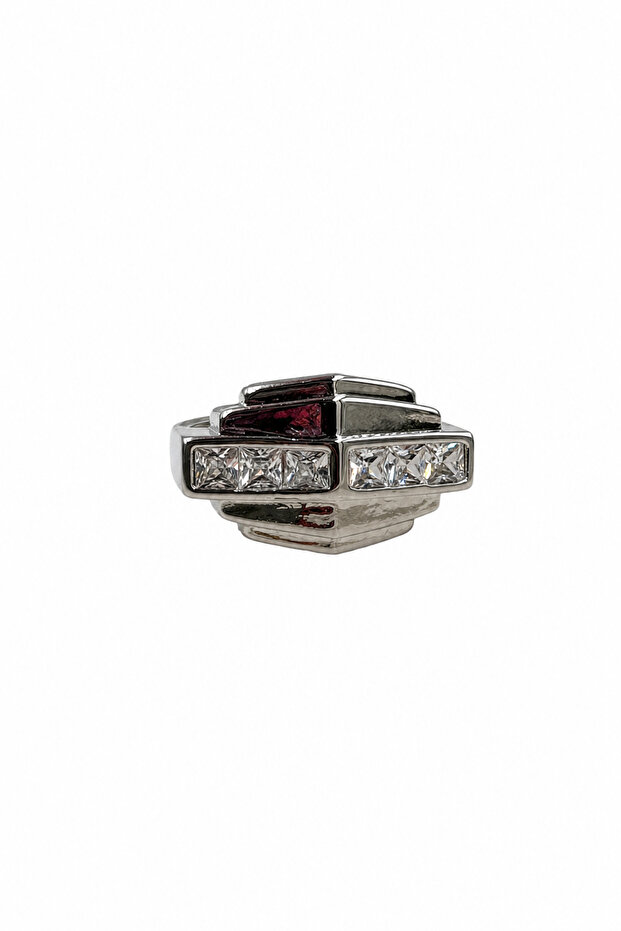 Modern Geometric Design Square Stone Detailed Stylish Steel Ring