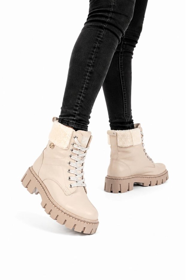 Zippered Accessory Detail Girls' Boots Beige