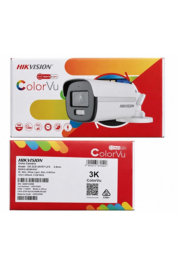كاميرا ثابتة ذكية هجينة من نوع DS-2CE12KF0T-LFS بدقة 3K مع تقنية ColorVu وإضاءة ذكية