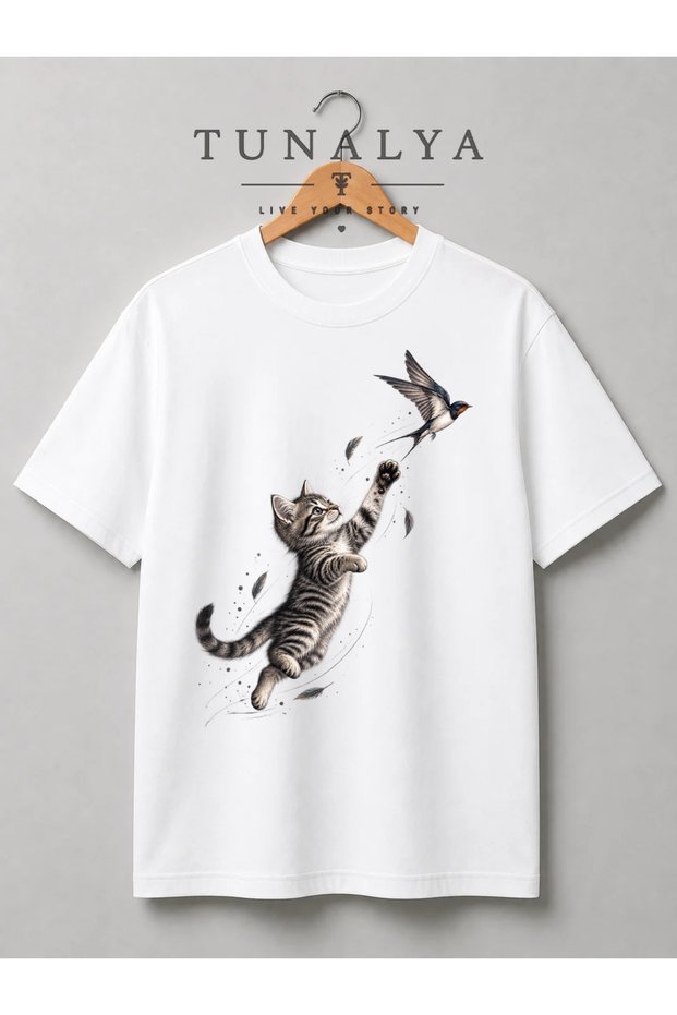 Tunalya Premium Printed Unisex Cotton T-Shirt with Cat and Dog Animal-Friendly Design