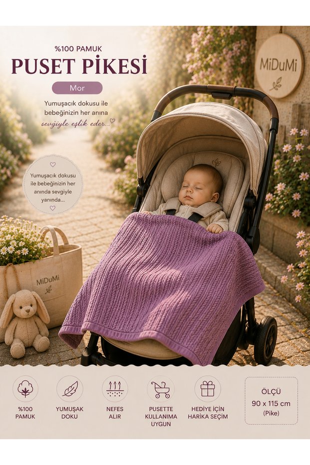 Baby, 100% Cotton, 90X115 Cm, Purple Pique