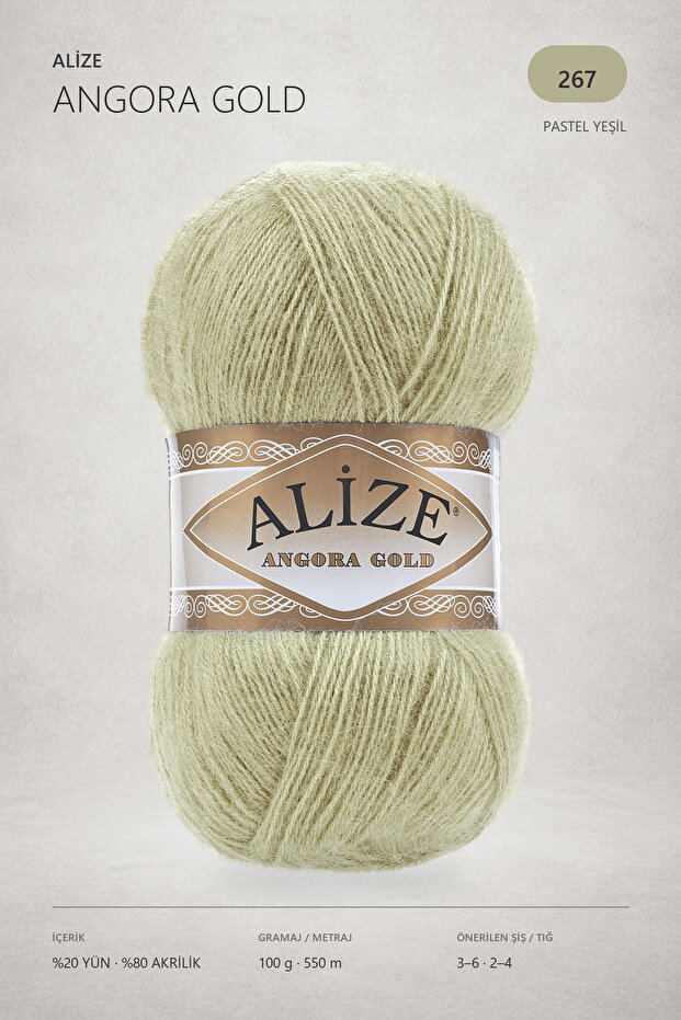 Angora Gold 20% Wool Hand Knitting Yarn 267 Pastel Green