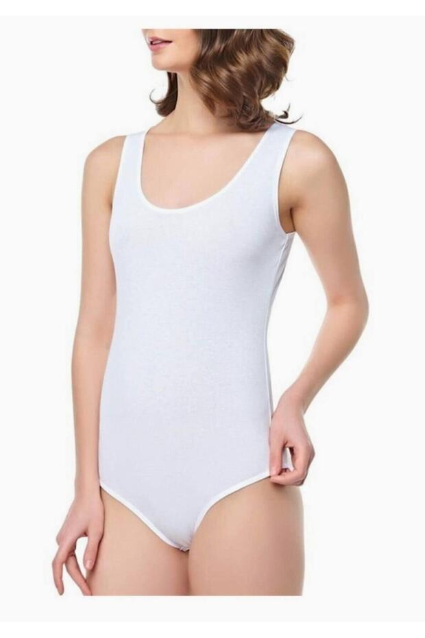 Tutku-Women's White 3-Piece Wide Strap Elastane Snap-On Bodysuit Athlete New Season