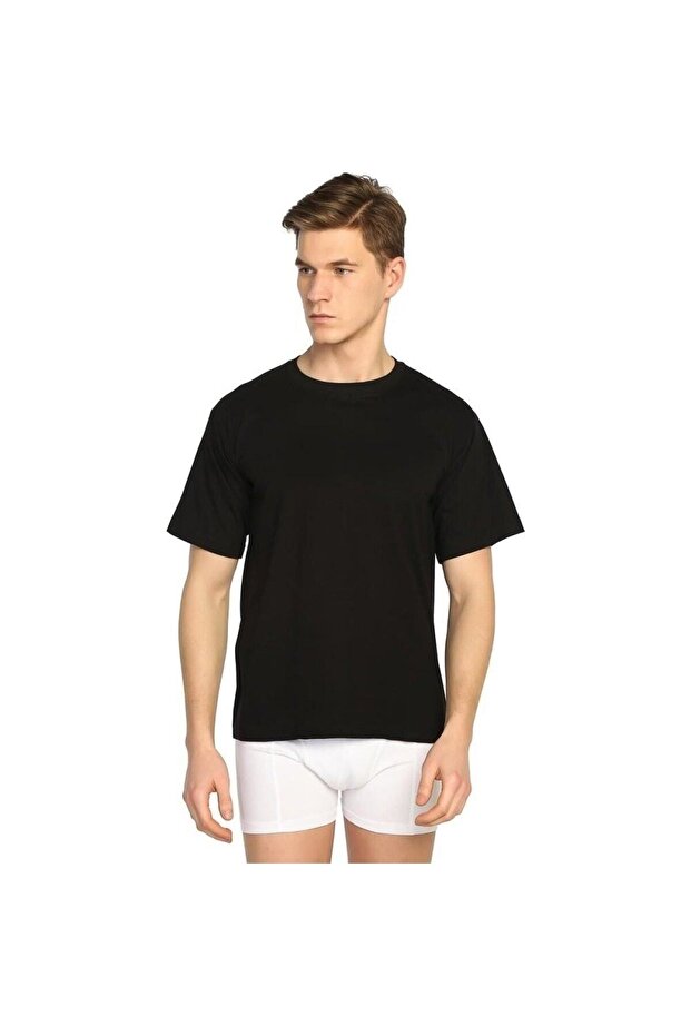 Tutku-Men's Combed Cotton Crew Neck Undershirt Black