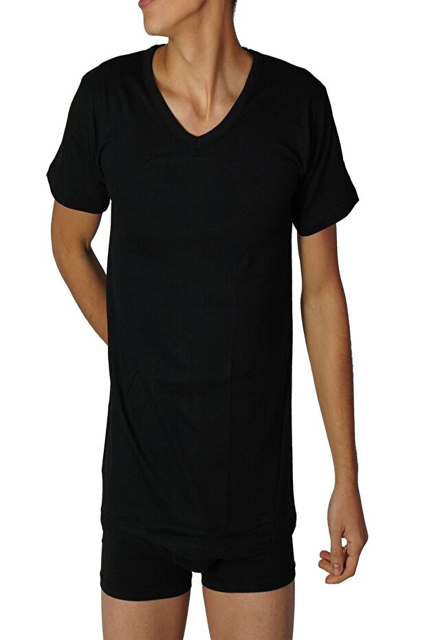 Tutku-Men's Black 5-Pack Tutku Ribbed V-Neck Undershirt