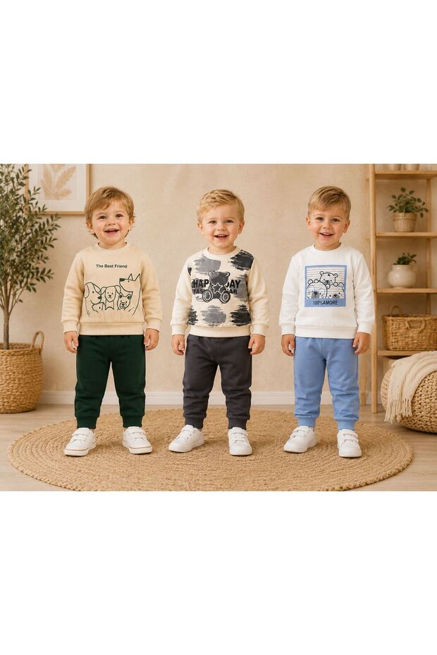3-Piece Baby Tracksuit Set – Patterned Sweatshirt Jogger Set 6-24 Months