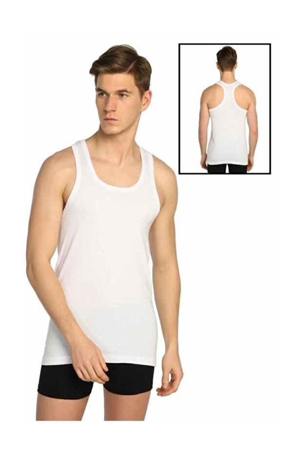 Tutku-Men's White 5-Pack Ribbed Sports Undershirts Elf568T0118Ccm5