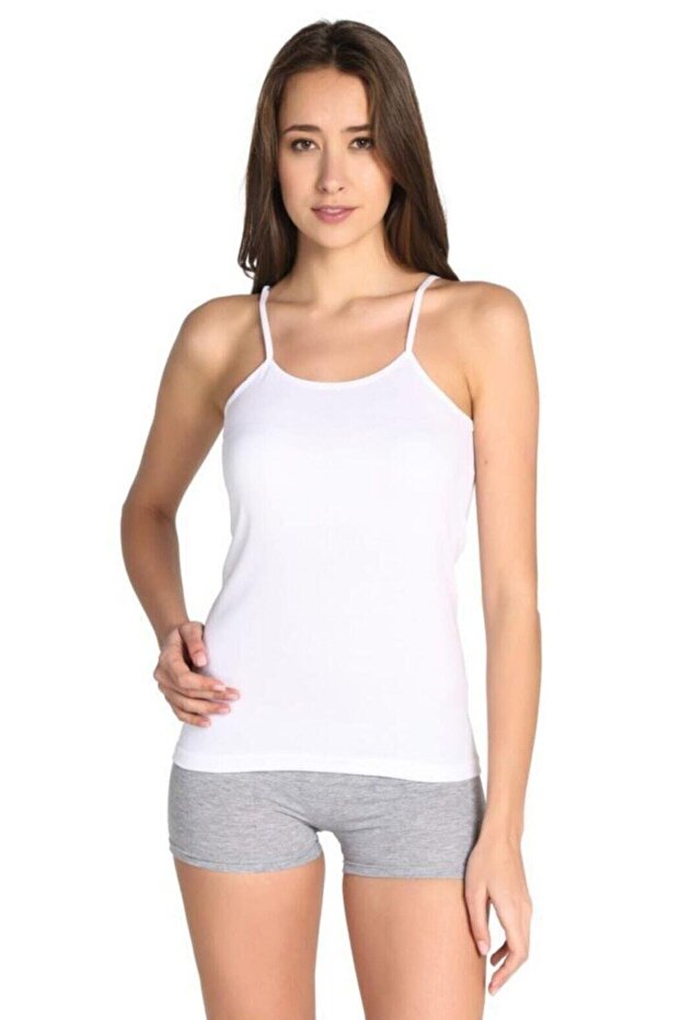 Tutku-Women's White 3 Pieces 100% Cotton Thin Undershirt with Straps -0135 01356