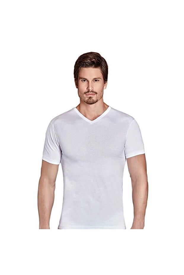 Tutku-Men's White V-Neck Undershirt