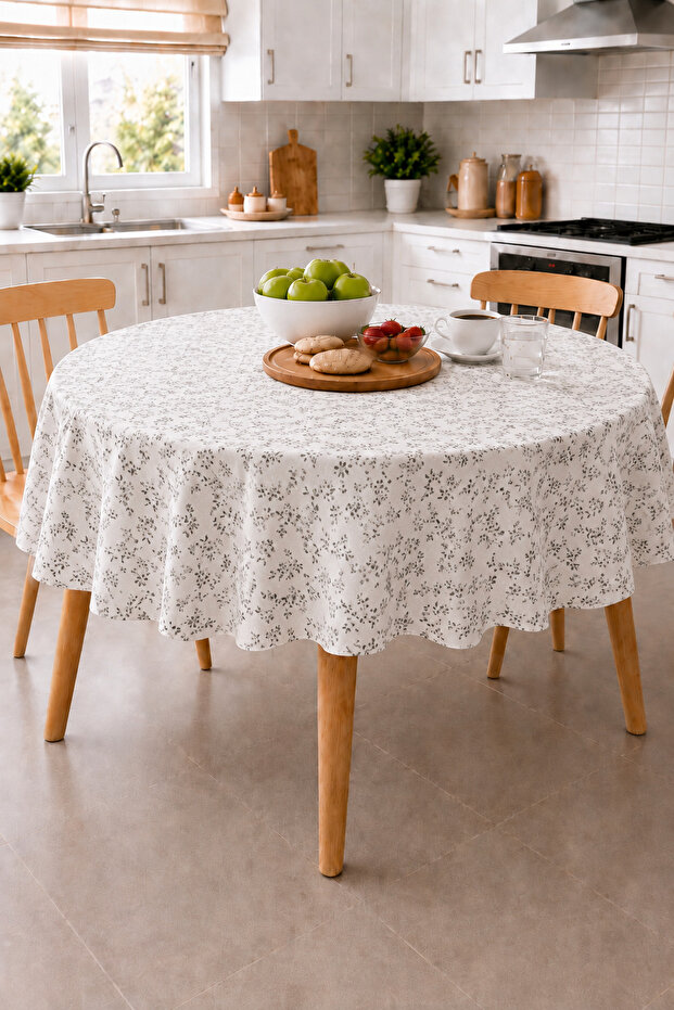 Patterned Round Pvc Oilcloth Tablecloth, Wipeable and Stain Resistant