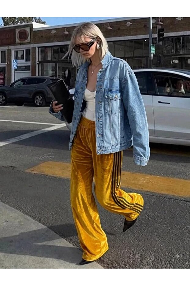 Trend Oversize Flexible Waist Bol Pocket Shaped Velvet Fabric Palazzo Tracksuits