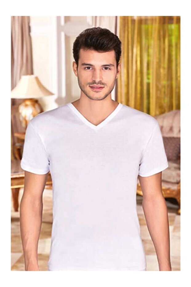 Tutku-Men's White 3-Piece V-Neck Half Sleeve Undershirt