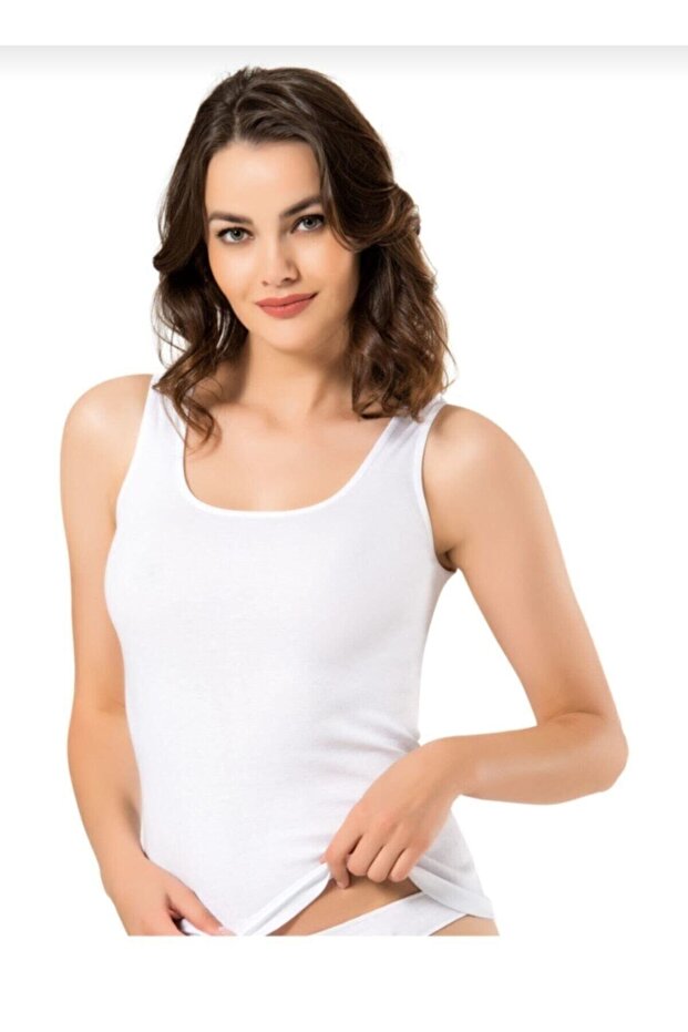 Tutku-Women's White Wide Strap Tank Top