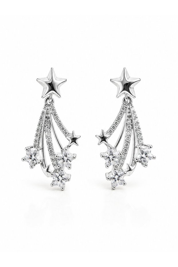 Silver Color Zircon Stone Halley Model Brass Women's Earrings