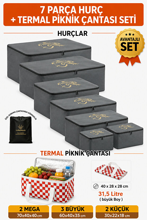 7-Piece Storage Organizer and Thermal Picnic Bag Set, 8-Piece Under-Bed & In-Closet Organizer