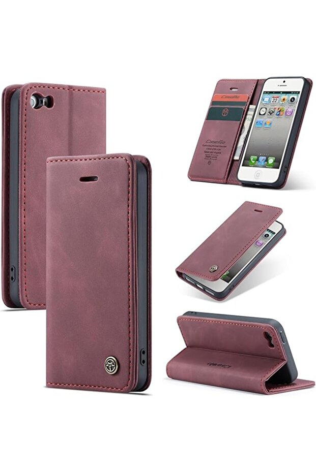 حافظة محفظة CaseMe لهاتف Apple iPhone 5s / iPhone SE/iPhone 5، غطاء قلاب من الجلد الصناعي الفاخر بتصميم ريترو