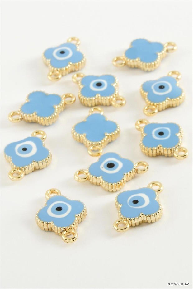 Spt-Gld Flower Double Handle Enamel Bracelet and Pendant Horse 1 Piece (230255) Blue