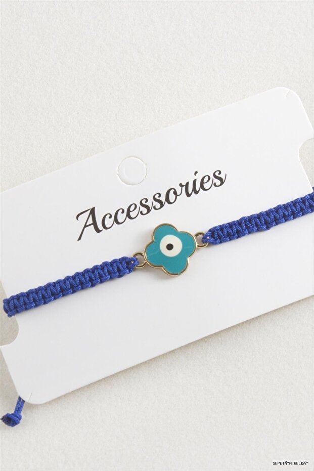 Spt-Gld Flower Evil Eye Macrame Braided (234258) Bracelet Blue