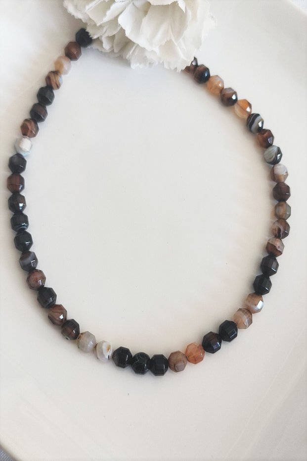 Hexagonal Eye Agate Natural Stone Necklace