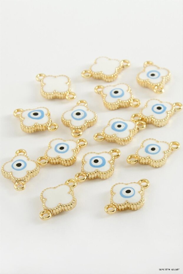 Spt-Gld Flower Double Handle Enamel Bracelet and Pendant Horse 1 (230258) Piece White