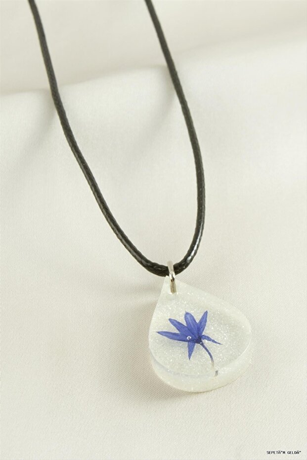 Spt-Gld Cornflower Drop Epoxy (225838) Necklace Blue